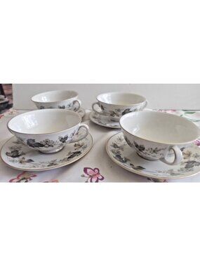 Royal Doulton "Larchmont" (TC1019)Footed Soup Bowl & Saucer Sets(4)
